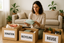 A woman sustainalby decluttering her closet by using sorting bins.