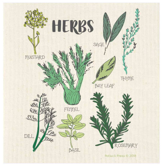 Herbs Line Art Swedish Dishcloth: Send Plastic Free