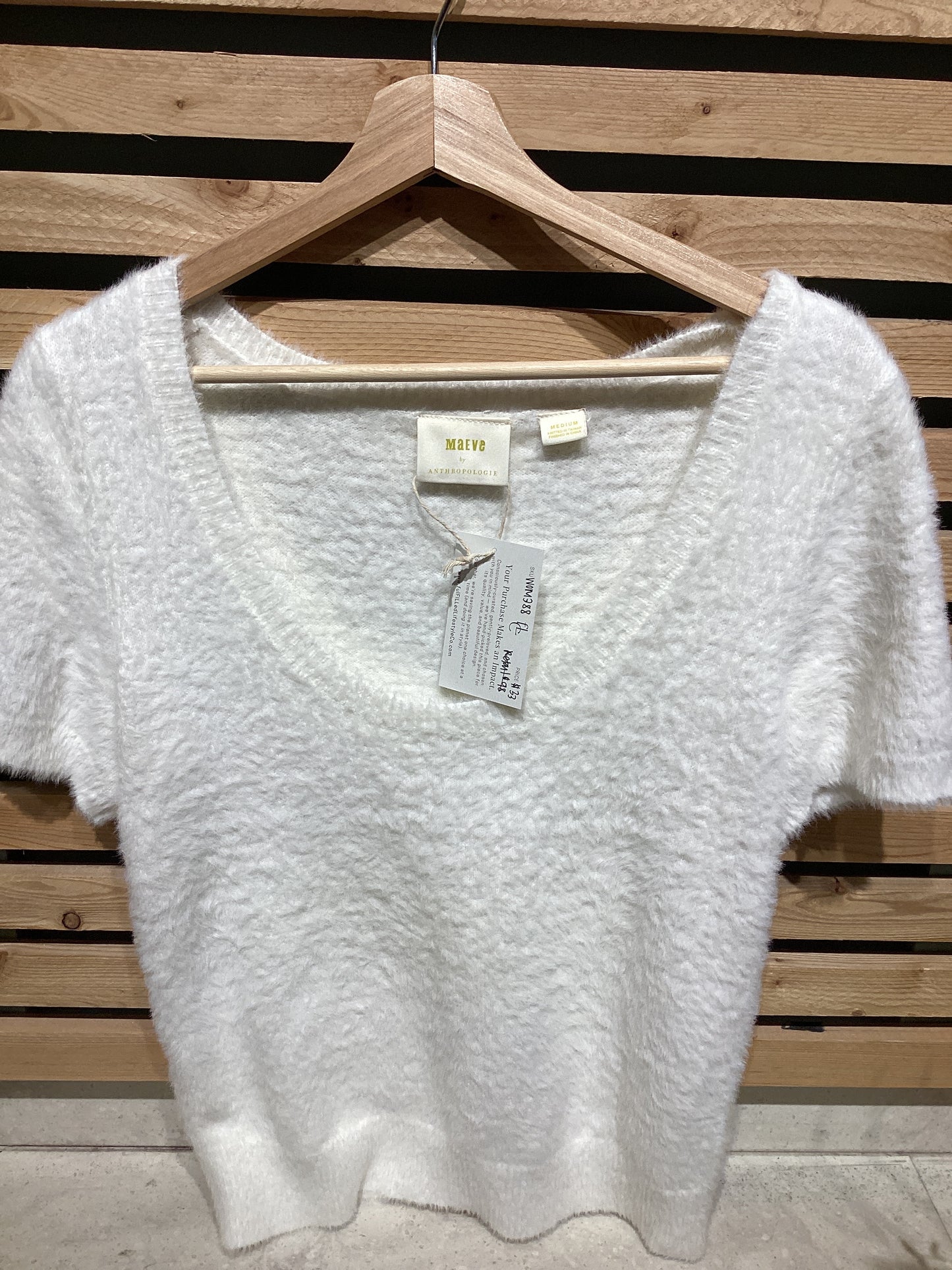 Maeve Anthropologie Scoop Neck Fuzzy Knit Top Sweater Cream Womens Size Medium