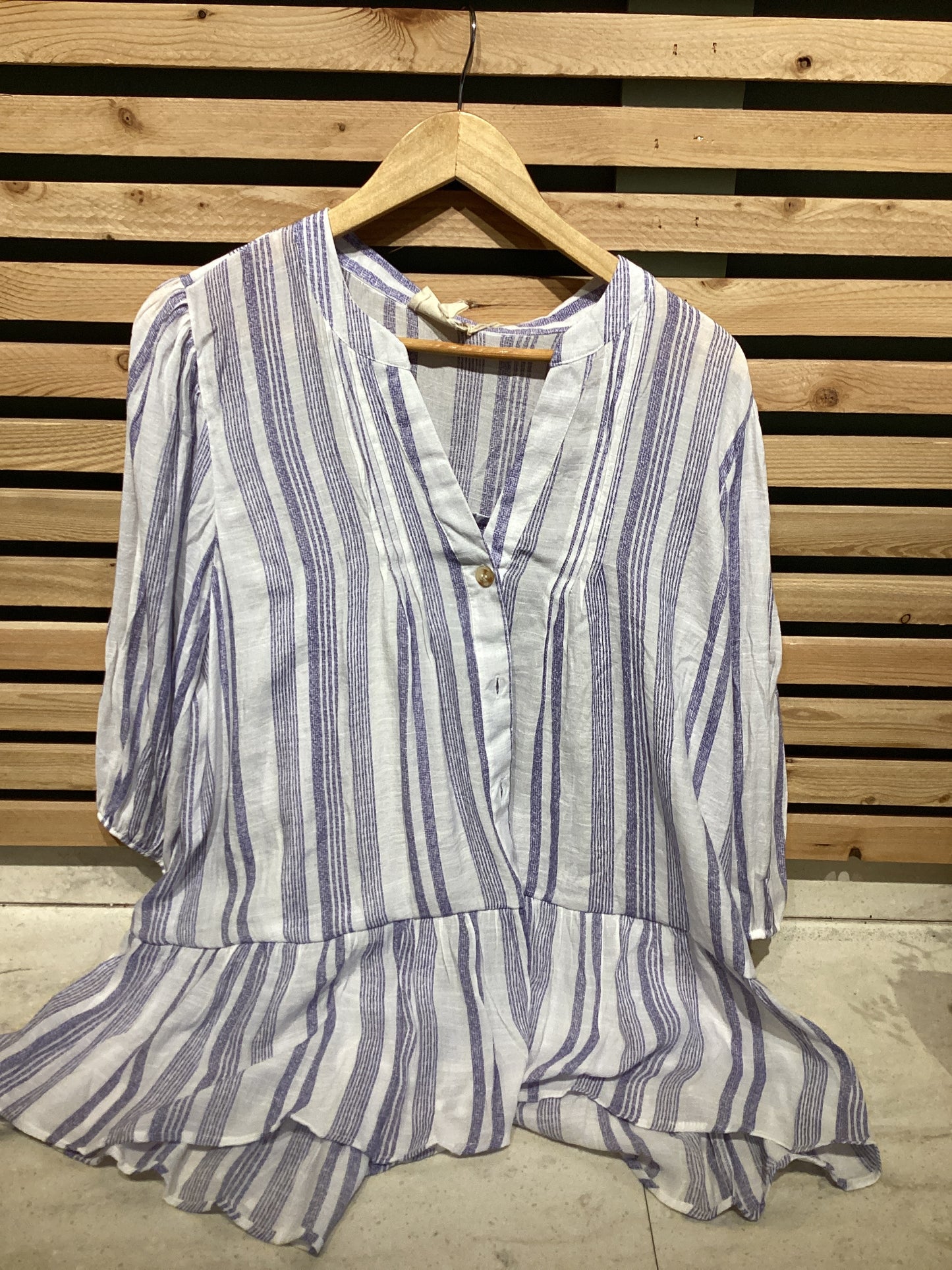 Lavender Pin Stripe Peplum Button Up blouse