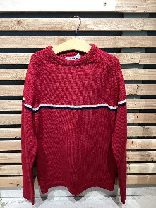 Red Sweater with Cream and Navy Stripe