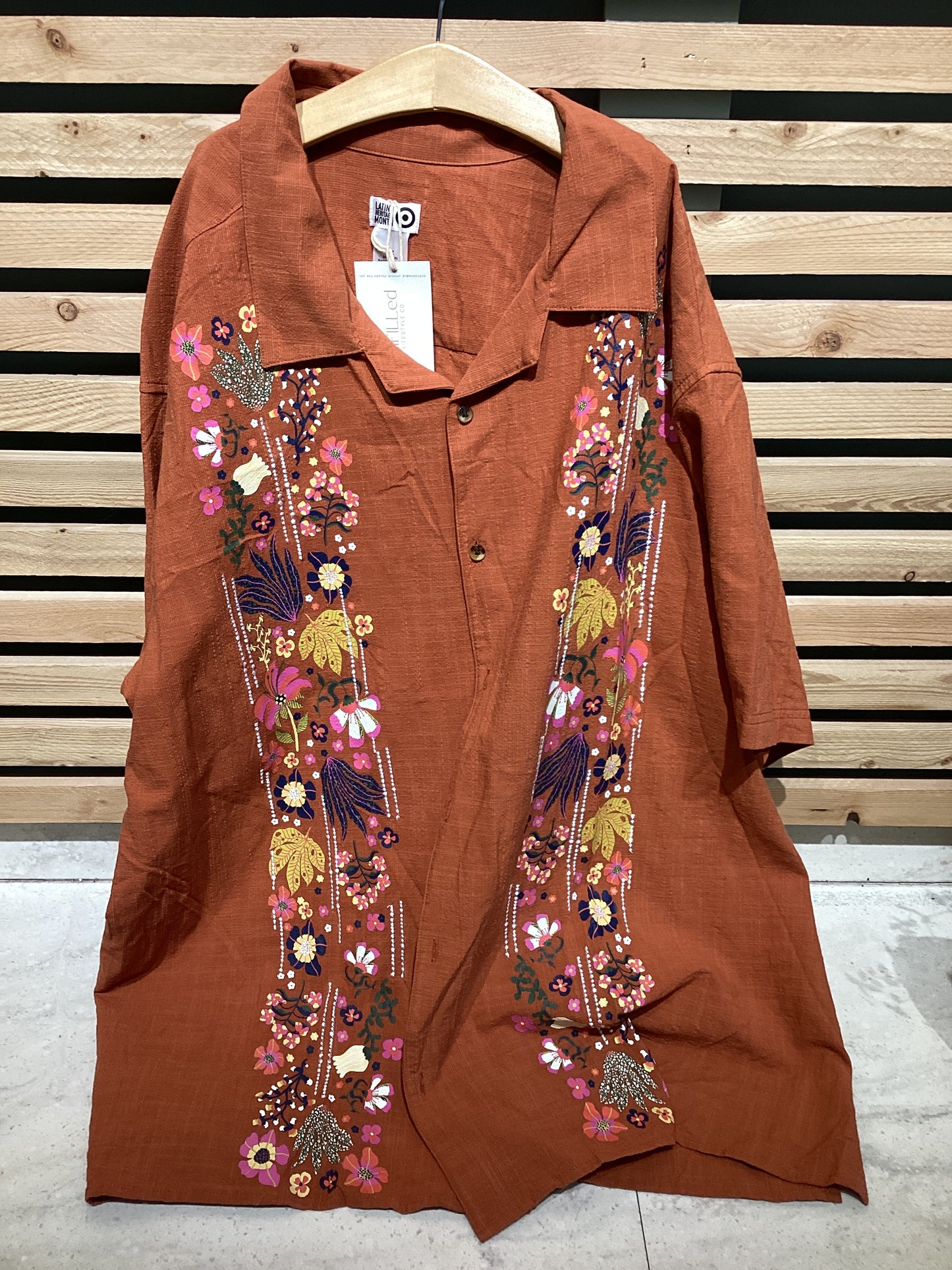 Orange Floral Button Down Blouse