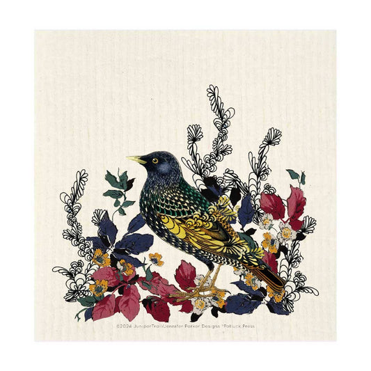 Vintage Bird & Florals Swedish Dishcloth