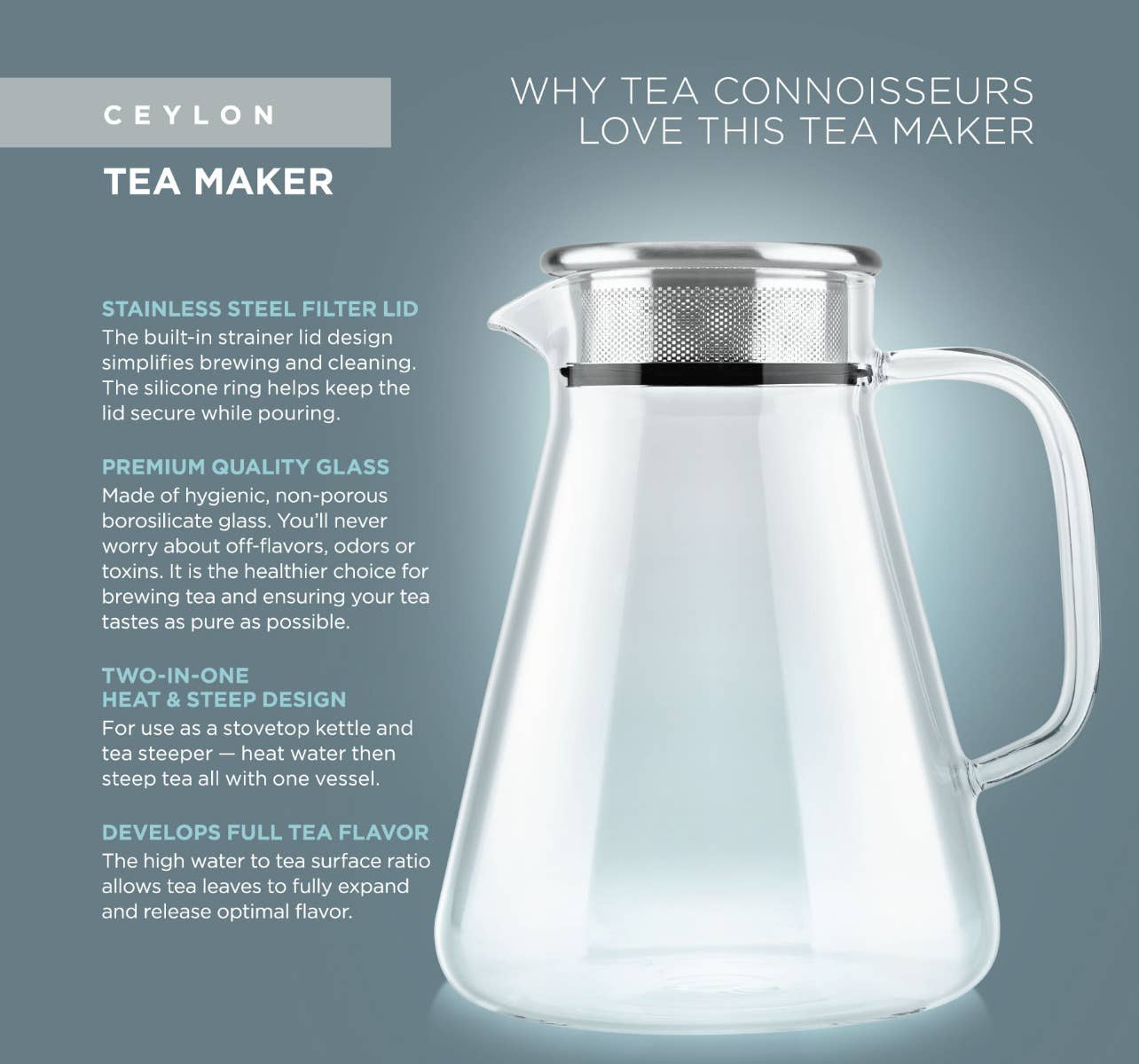 Teabloom Ceylon One-Touch Glass Tea Maker