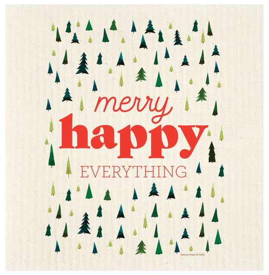 Merry Happy Everything Trees Swedish Dishcloth